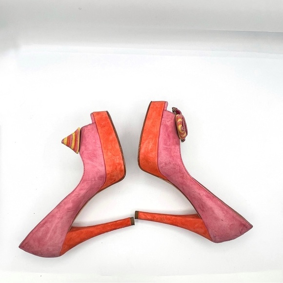 Miss Sixty Pink Suede Bow Peep-Toe High Heels – Size 37 (US 6.5-7) - Picture 6 of 10